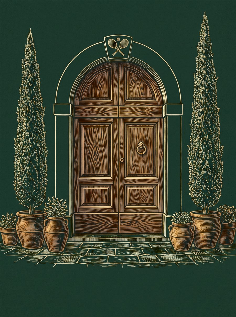 The door of the Fritschi House, closed.