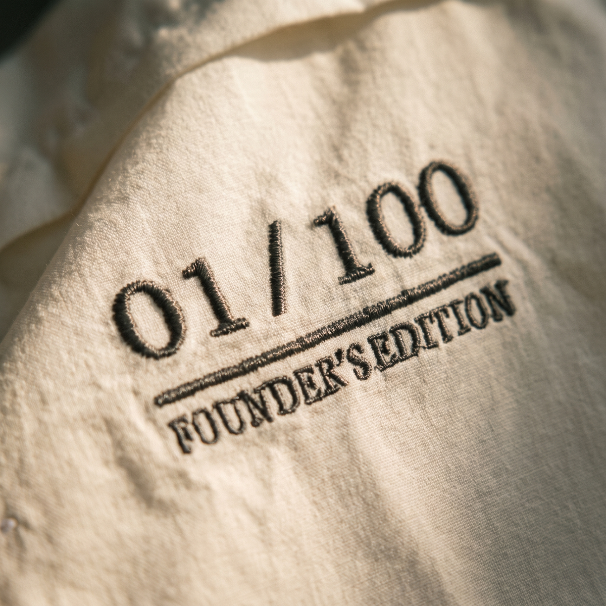 01/100, Founder's Edition, stitched inside